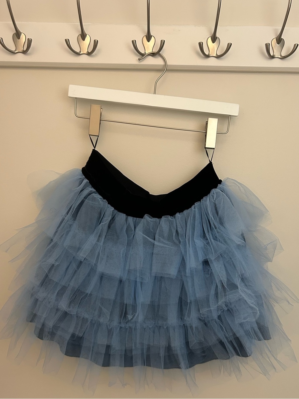 Layered Light Blue Tulle Mini Skirt Italian Brand Vicolo with Black Waistband